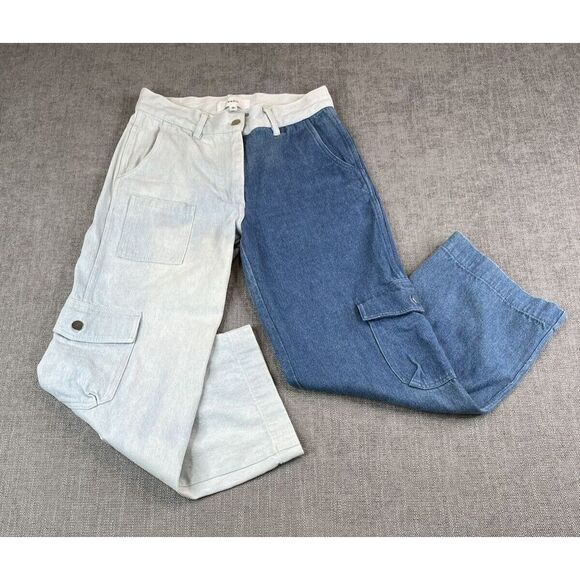 KkCo Jeans Womens Two Tone Blue Colorblock Carpenter Cargo Pants - Sz 25 - Picture 2 of 11